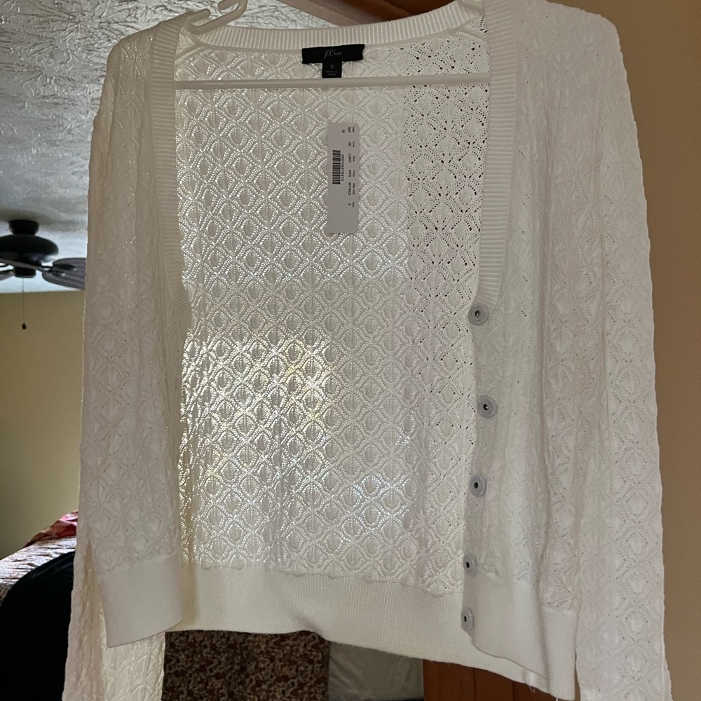 J. Crew White Lace Cardigan Sweater
